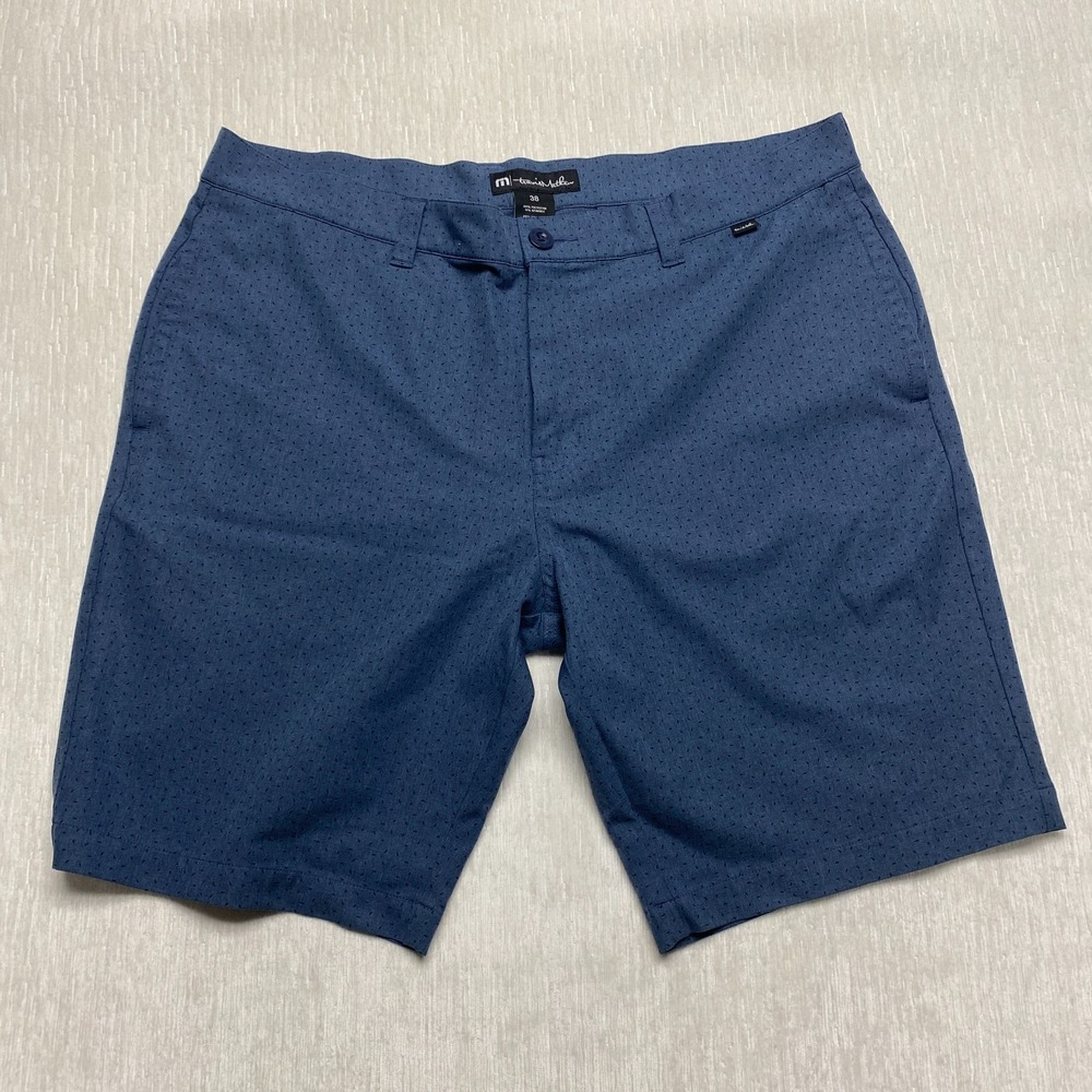 Travis Mathew Golf Shorts Men 38 Blue Black Subtle Polka Dot Stretch Performance